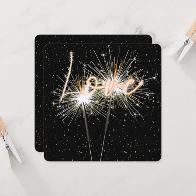Love Wedding Sparklers on Black Invitation (Front/Back In Situ)