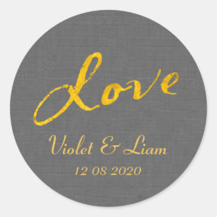 Love Wedding Sticker on Grey Linen