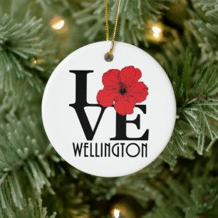LOVE Wellington Florida Red Hibiscus Ceramic Tree Decoration
