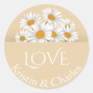 Love White Daisies Tan Polka Dot Personalised Classic Round Sticker