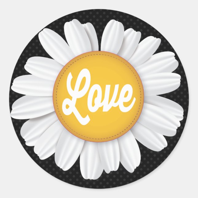 Love White Daisy Flower Black Floral Sticker (Front)