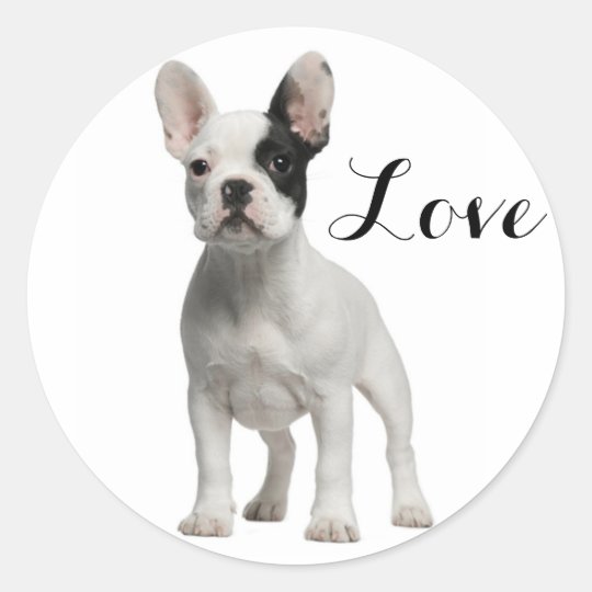 Love White French Bulldog Puppy Dog Black Eye Classic Round Sticker Zazzle Co Uk