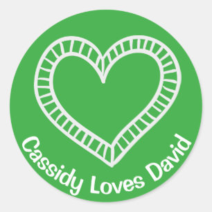 Love White Heart Green Personalised Wedding Classic Round Sticker
