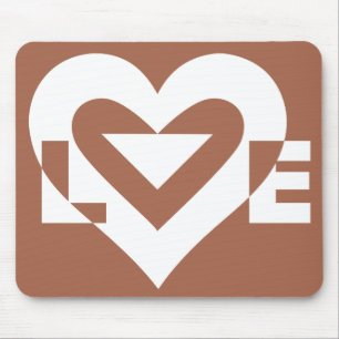Love White on Brown Mouse Mat