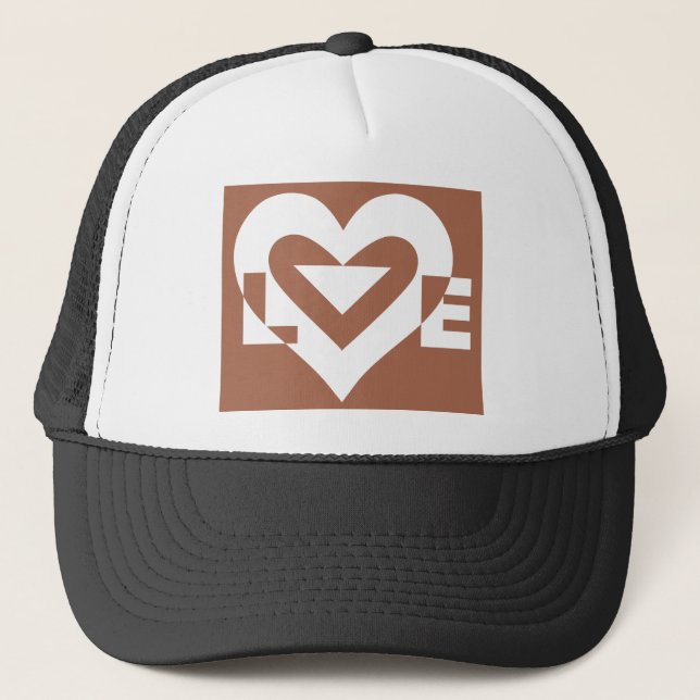 Love White on Brown Trucker Hat (Front)