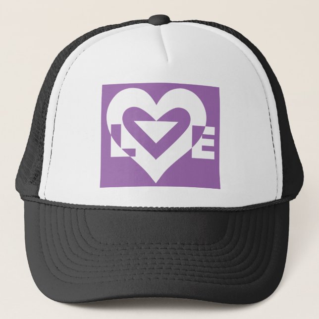 Love White on Purple Trucker Hat (Front)