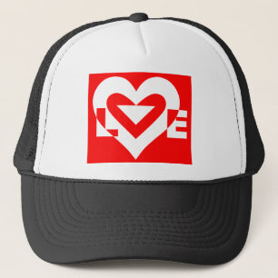 Love White on Red Trucker Hat