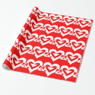 Love White on Red Wrapping Paper
