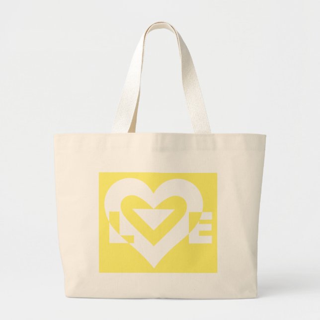 Love White on Yellow Large Tote Bag (Front)