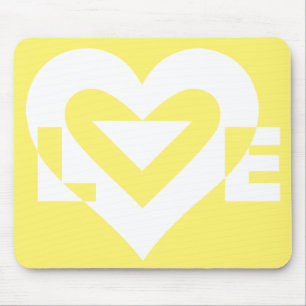 Love White on Yellow Mouse Mat