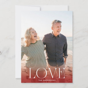 LOVE   White & Red Overlay Photo Modern Holiday Card