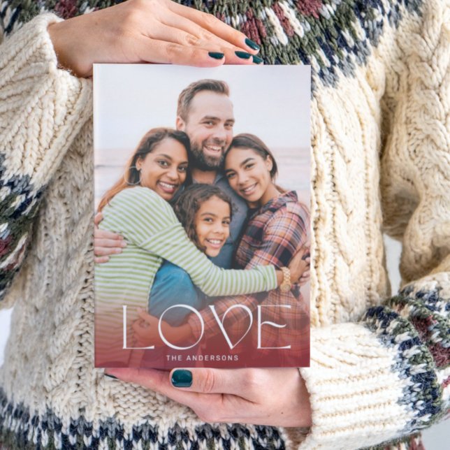 LOVE | White & Red Overlay Photo Modern Holiday Card (Creator Uploaded)