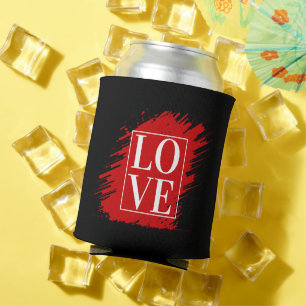 LOVE WHITE TYPOGRAPHY RED ART CAN COOLER