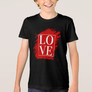 LOVE WHITE TYPOGRAPHY RED ART Tri-Blend SHIRT