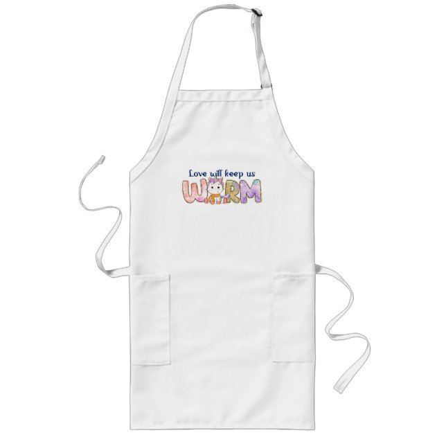 Love Will Keep Us Warm |  Adorable Unicorn Winter Long Apron (Front)