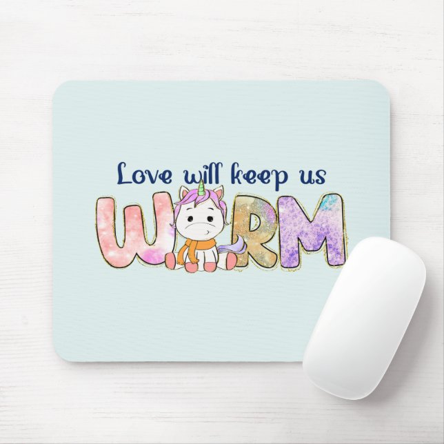 Love Will Keep Us Warm | Unicorn Winter Mouse Mat (With Mouse)