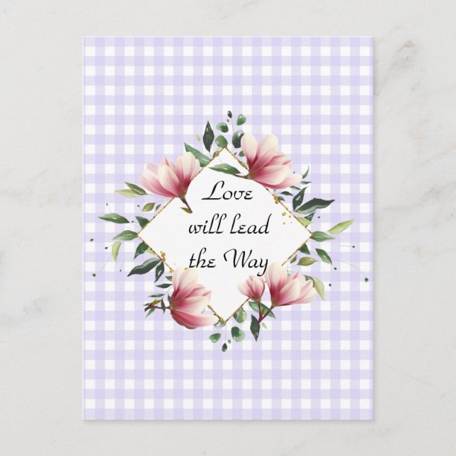 Love will Lead the Way Purple Gingham Postcard (Front)