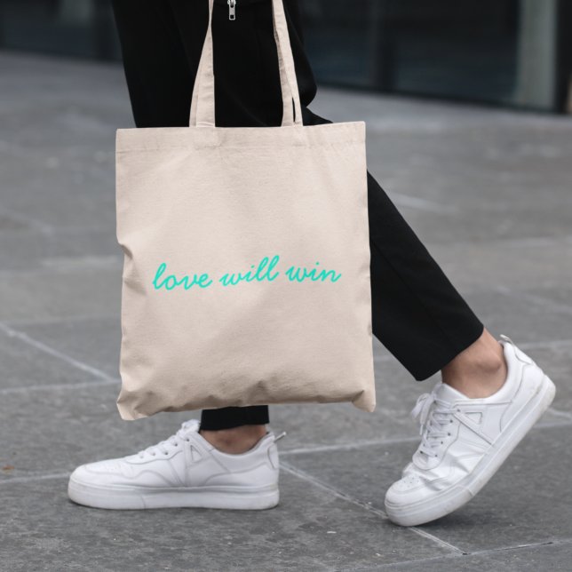 Love Will Win | Modern Trendy Cute Turquoise Neon Tote Bag (Creator Uploaded)