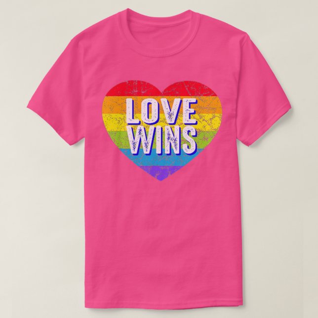 Love Win Heart Rainbow Peace Sign Pride Lesbian Ga T-Shirt (Design Front)