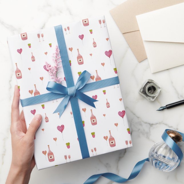 Love wine bottle glass balloons cactus Valentine's Wrapping Paper (Gifting)