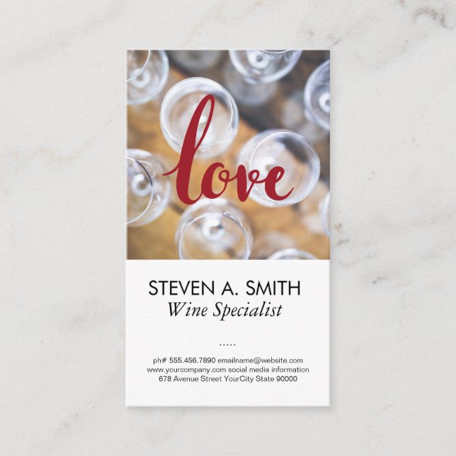 Love | Wine Glasses | Wood | Winery Business Card (Front)