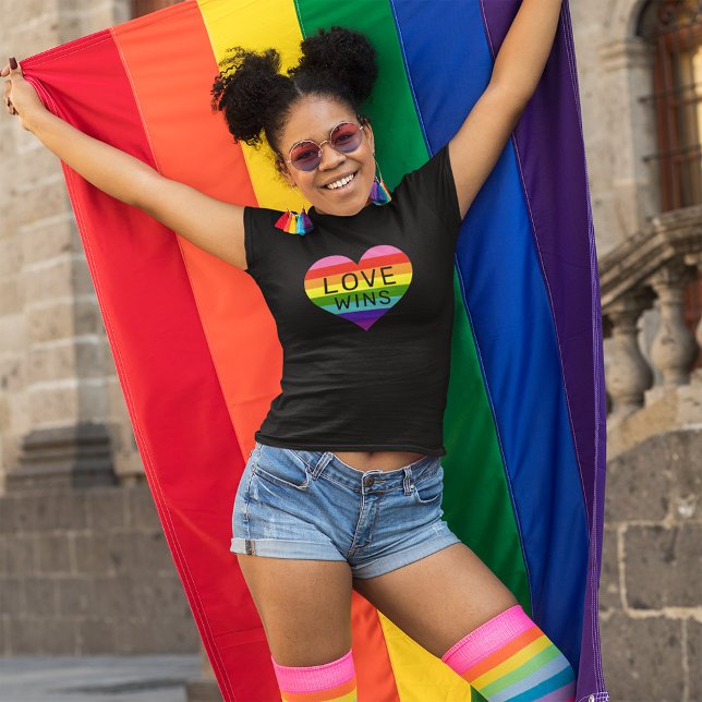 Love Wins Black Rainbow Heart Pride Month T-Shirt (Creator Uploaded)