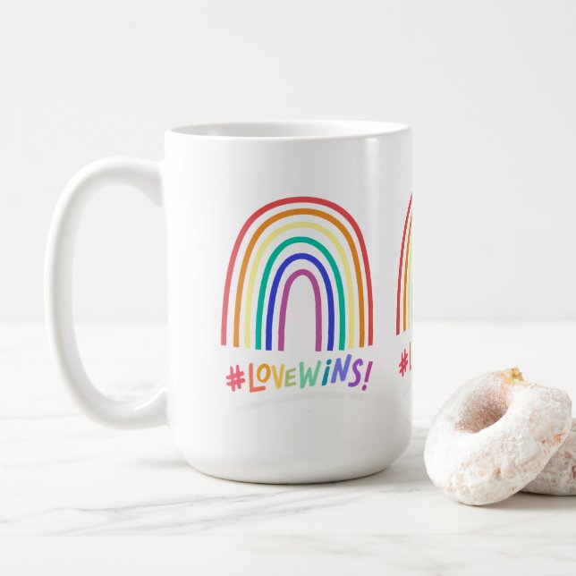 Love Wins Fun Rainbow  Coffee Mug (With Donut)