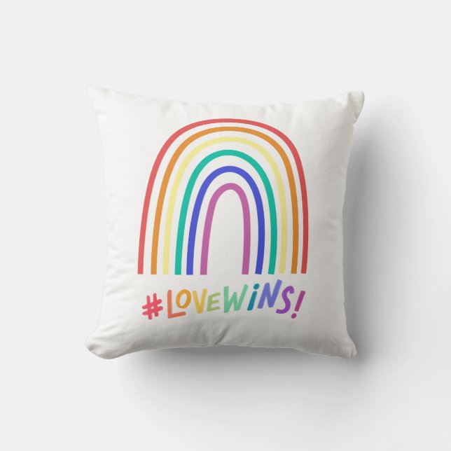 Love Wins Fun Rainbow Text Pillow (Front)