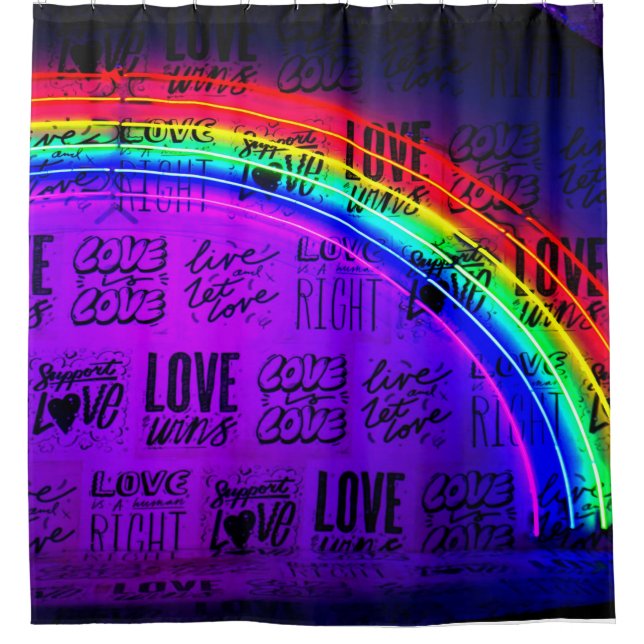 Love Wins Gay Pride LBGQT Rainbow Shower Curtain (Front)