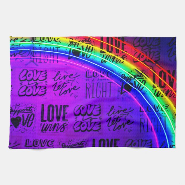 Love Wins Gay Pride LBGQT Rainbow Tea Towel (Horizontal)