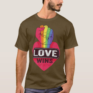Love Wins Gay Queer Couple Rainbow Resist Fist LGB T-Shirt