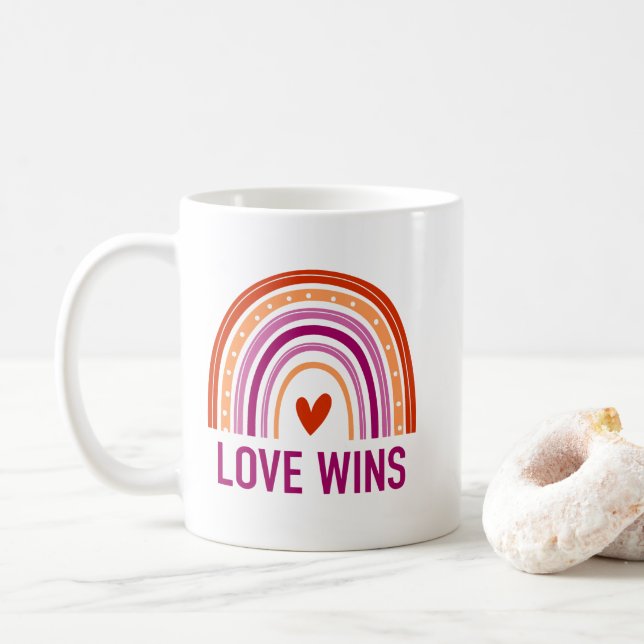 Love Wins Lesbian Rainbow  Coffee Mug (With Donut)