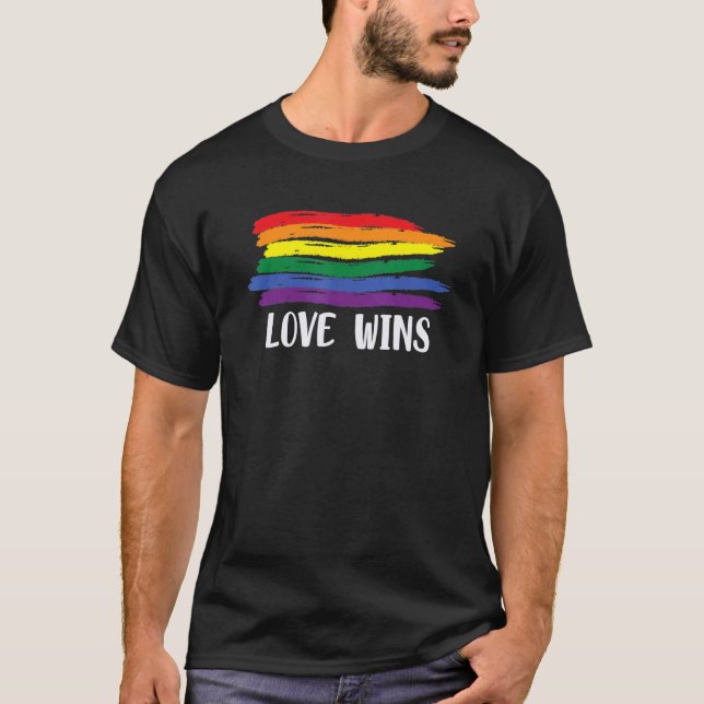 Love Wins Lgbtq Flag Colour Love Support T-Shirt (Front)