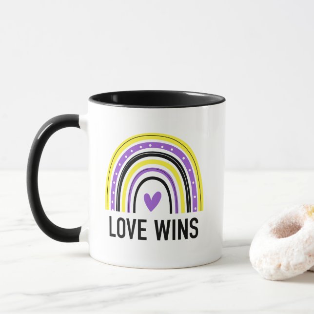Love Wins Nonbinary Rainbow  Mug (With Donut)
