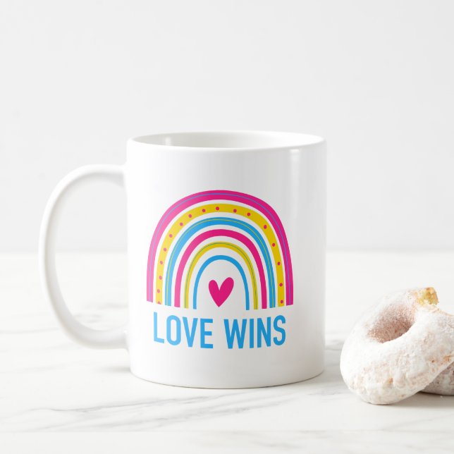 Love Wins Pansexual Rainbow  Coffee Mug (With Donut)