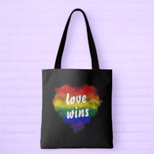 Love Wins Pride Rainbow Heart Tote Bag
