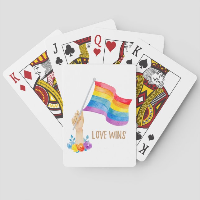 Love Wins Rainbow Flag Floral Playing Cards (Back)