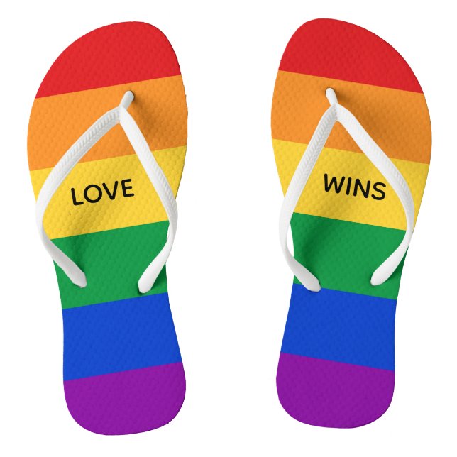 Love Wins Rainbow LGBTQ Flag Colours Custom Text Flip Flops (Footbed)