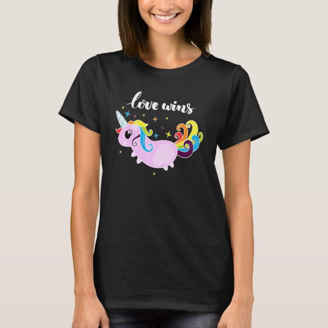 Love Wins Rainbow Unicorn Support LGBT Pride Month T-Shirt (Front)