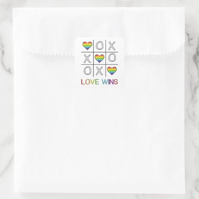 Love wins tic tac toe rainbow gay pride hearts  square sticker (Bag)