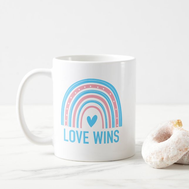 Love Wins Transgender Rainbow  Coffee Mug (With Donut)