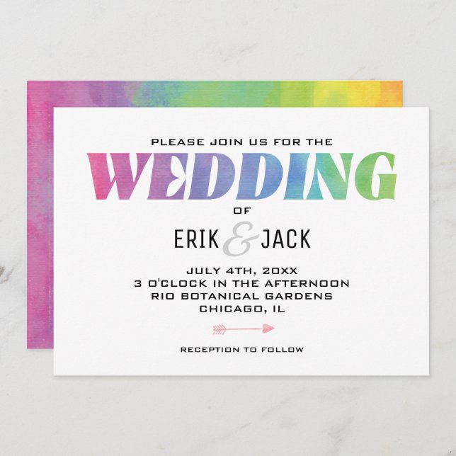 Love Wins Watercolor Rainbow Wedding Invitation (Front/Back)