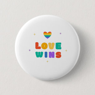 Love Wins with a Rainbow Heart 6 Cm Round Badge