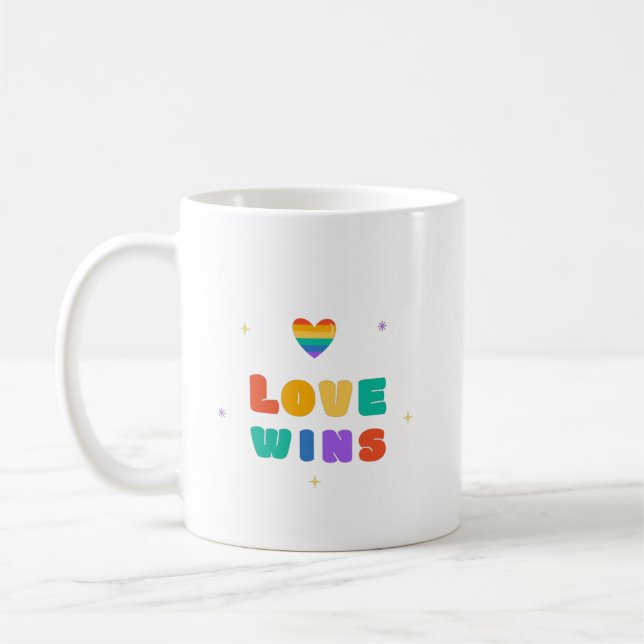 Love Wins with a Rainbow Heart    Coffee Mug (Left)