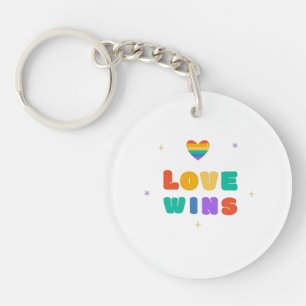 Love Wins with a Rainbow Heart   Key Ring