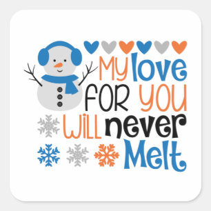 Love Winter Snowman Hearts Snow Wintry Square Stic Sticker