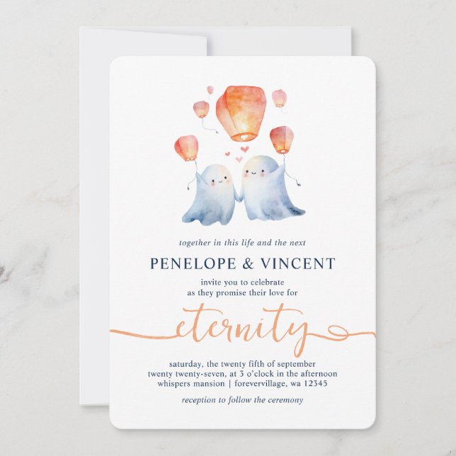 Love Wish Lanterns and Ghosts Wedding Invitation (Front)
