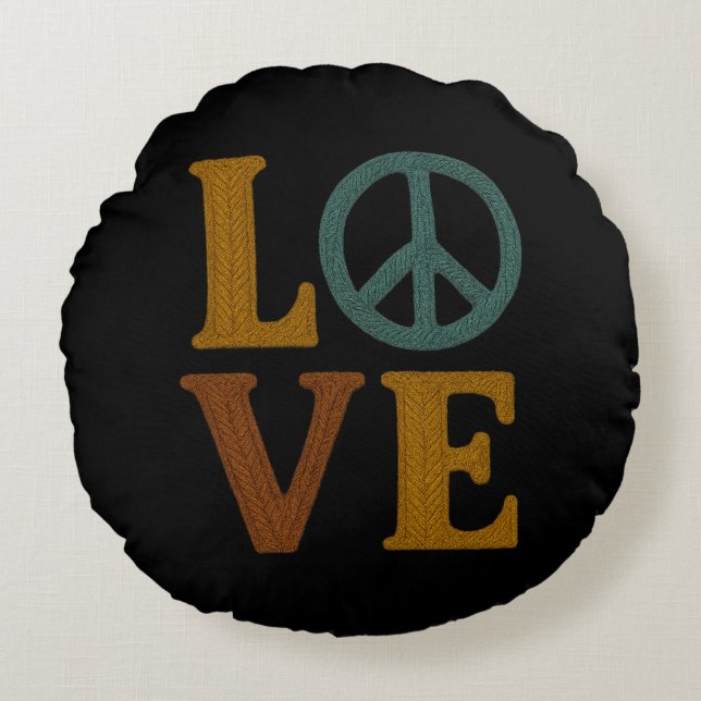 Love with a Peace Sign Unisex Embroidered Look Round Cushion (Front)