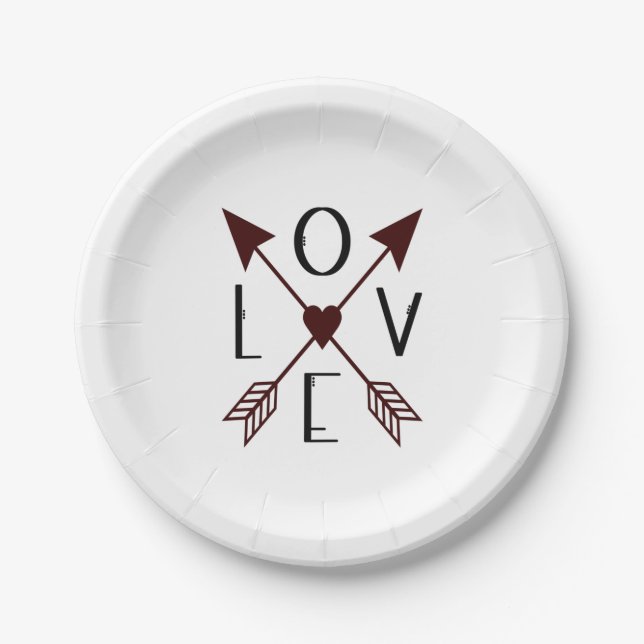 Love with Arrows Wedding Engagement Valentines Day Paper Plate (Front)