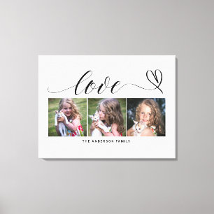 Love With Black Heart Script Custom Photo Collage Canvas Print